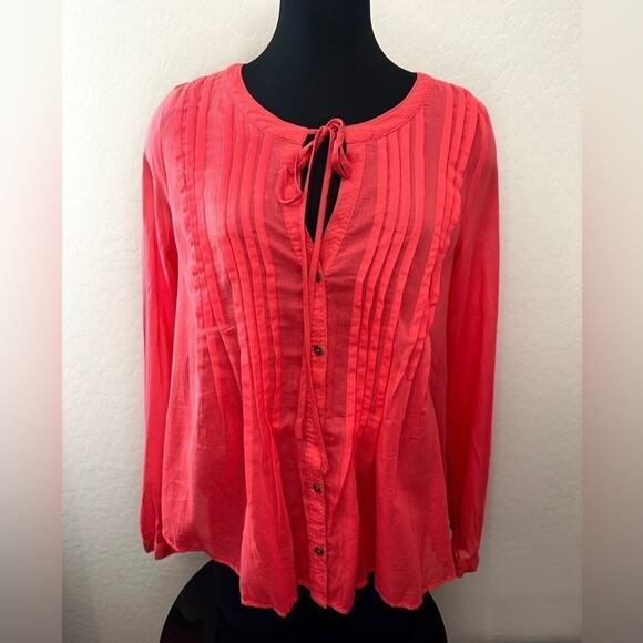 FREE PEOPLE | Coral Pink Pintuck Boho High Low Blouse NWT | Size Medium - Picture 3 of 9